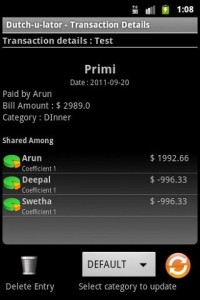 Dutchulator app transaction details