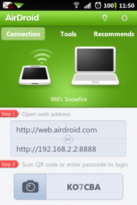 Airdroid Homescreen on mobile