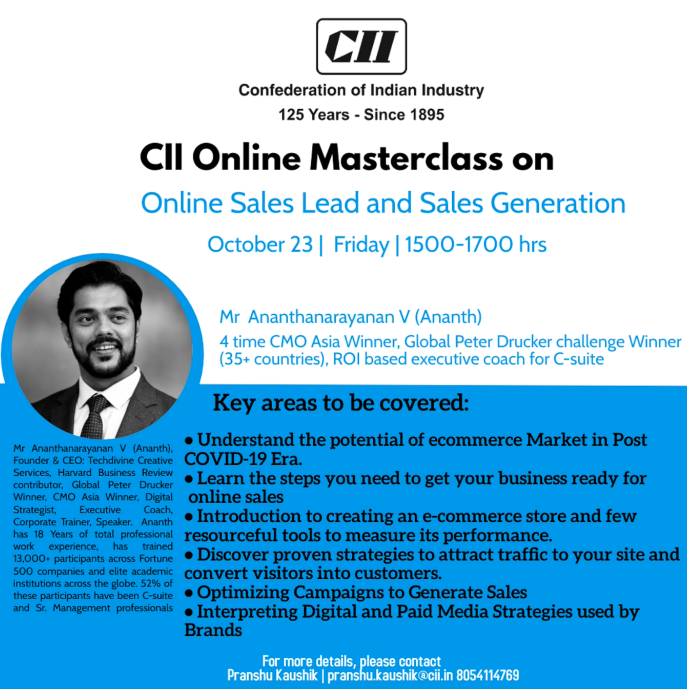 Masterclass for CII - Confederation Of Indian Industry on Online Sales Lead and Sales Generation by Ananthanarayanan V 
