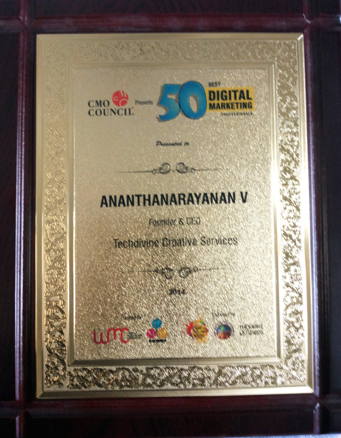 Ananth V Best Digital Marketing Professional INDIA CMO Council World Marketing Congress Taj Lands End Mumbai