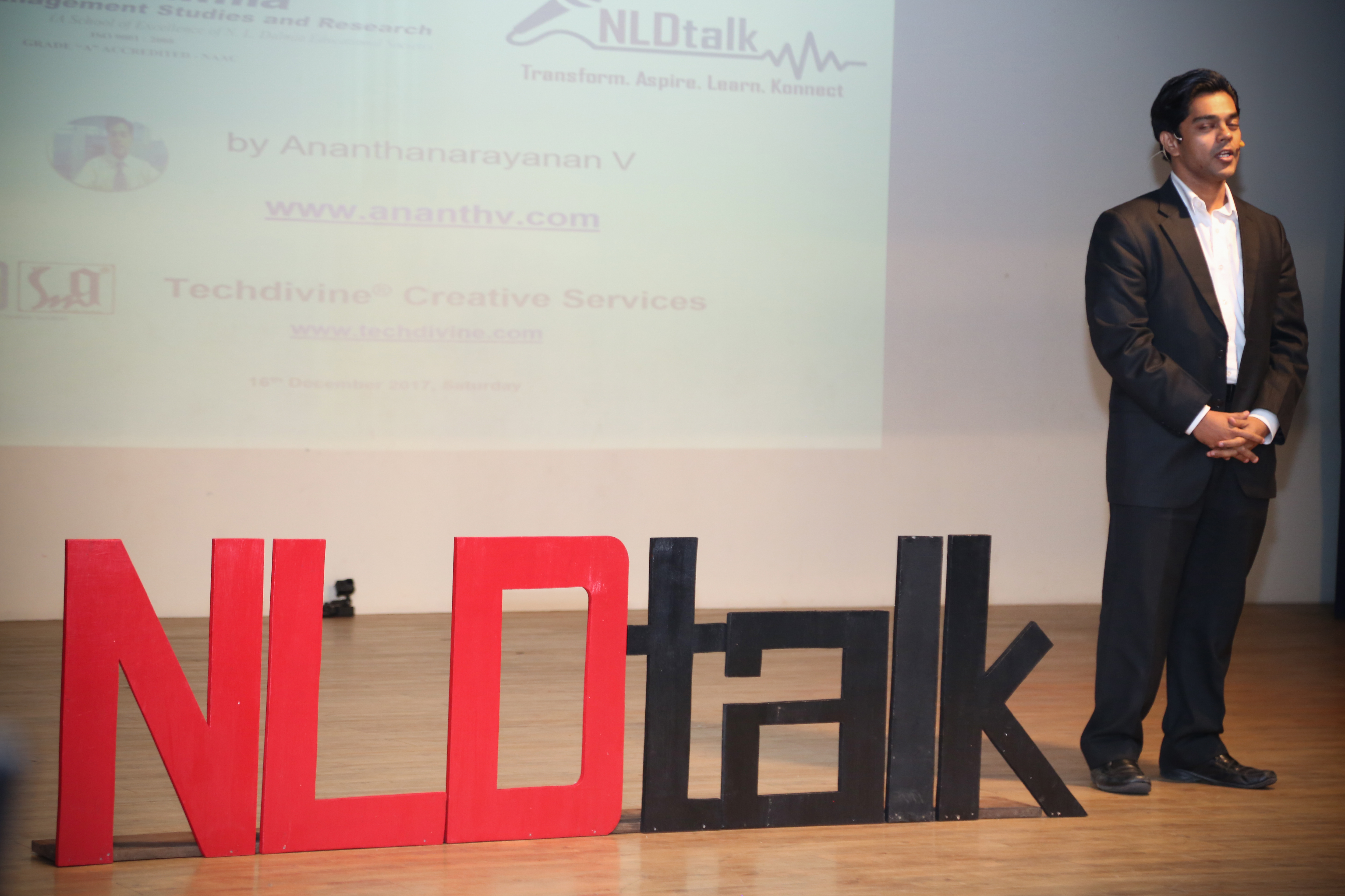 Speaker Ananth V NLD Talk #NLDTalk Careers Students MBA Inspire Motivate Entrepreneur NL Dalmia Institute of Management Studies and Research